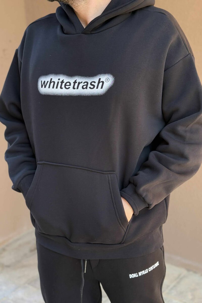 SET NJË NGJYRËSH ME PUSH HOODIE+TUTA PËR MESHKUJ NË NGJYRË TË ZEZË - 3