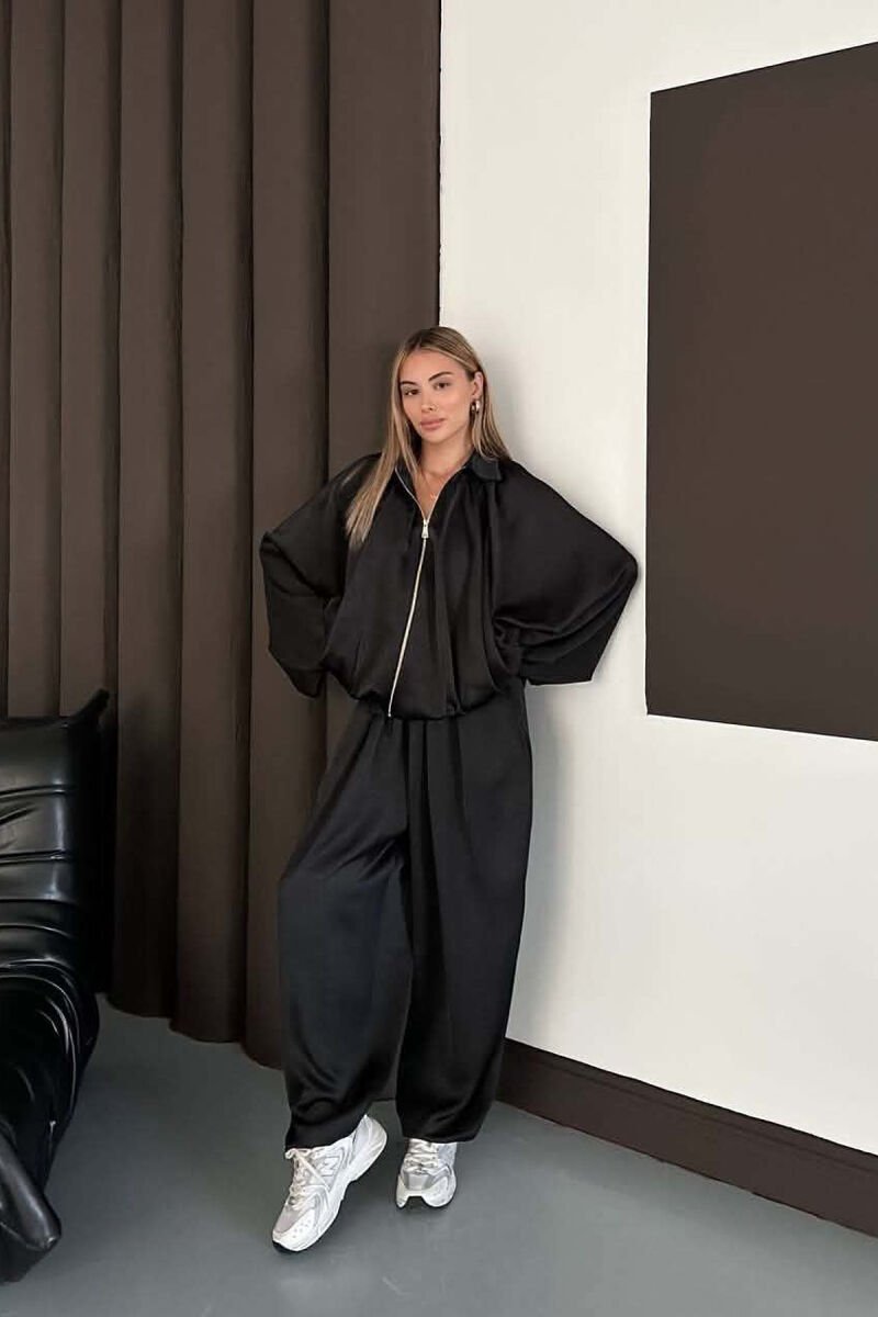 SET NJE NGJYRESH ME SHKELQIM XHAKETE + PANTALONA TE GJERA PER FEMRA NE NGJYRE TE ZEZE - 1
