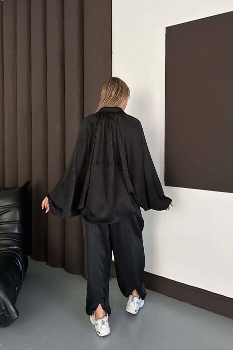 SET NJE NGJYRESH ME SHKELQIM XHAKETE + PANTALONA TE GJERA PER FEMRA NE NGJYRE TE ZEZE - 4