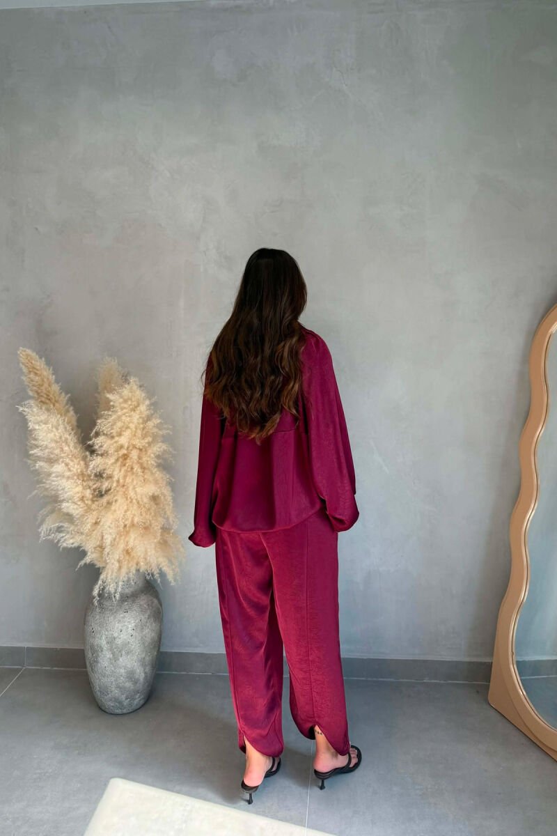 SET NJE NGJYRESH ME SHKELQIM XHAKETE + PANTALONA TE GJERA PER FEMRA NE NGJYRE VISHNJE - 2