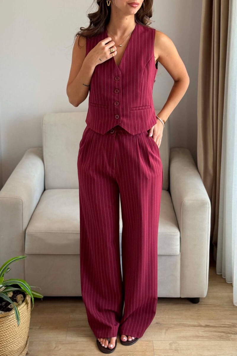SET NJE NGJYRESH ME VIJA JELEK + PANTALLONA PER FEMRA NE NGJYRE VISHNJE - 2