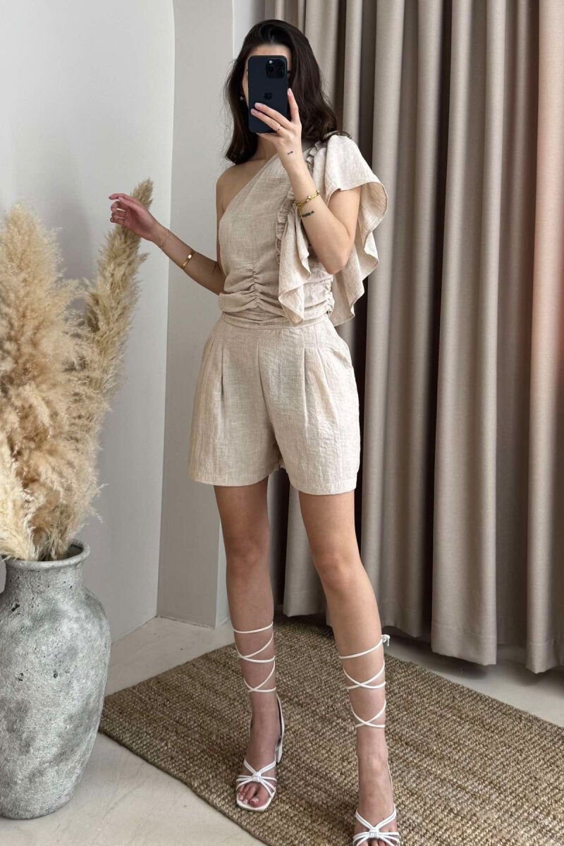 SET NJË NGJYRËSH PËR FEMRA CROP+PANTALLONA TË SHKURTRA NË NGJYRË BEZHË - 2