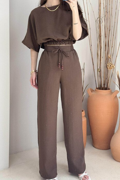 SET NJË NGJYRËSH CROP+PANTALLONA PËR FEMRA NË NGJYRË KAFE - 3