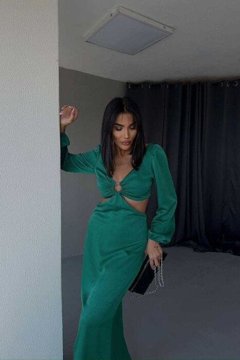 SET NJË NGJYRËSH CROP TOP+FUND PËR FEMRA NË NGJYRË JESHILE - 1