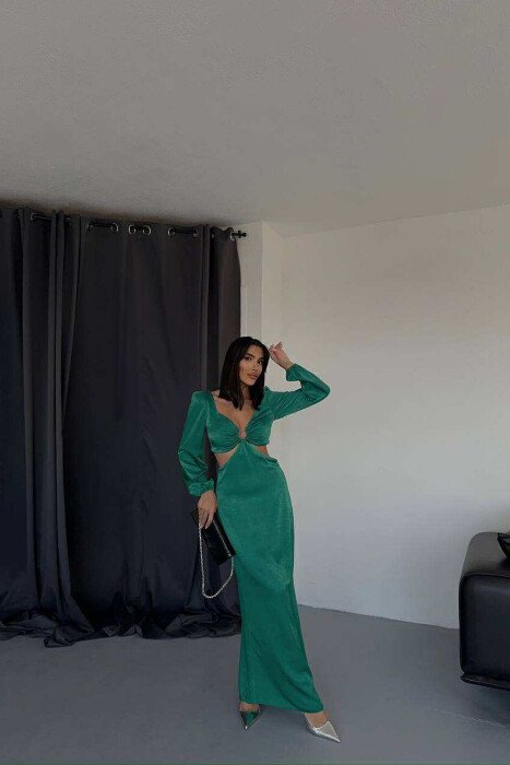 SET NJË NGJYRËSH CROP TOP+FUND PËR FEMRA NË NGJYRË JESHILE - 2