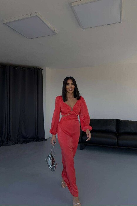 SET NJË NGJYRËSH CROP TOP+FUND PËR FEMRA NË NGJYRË PORTOKALLI - 1