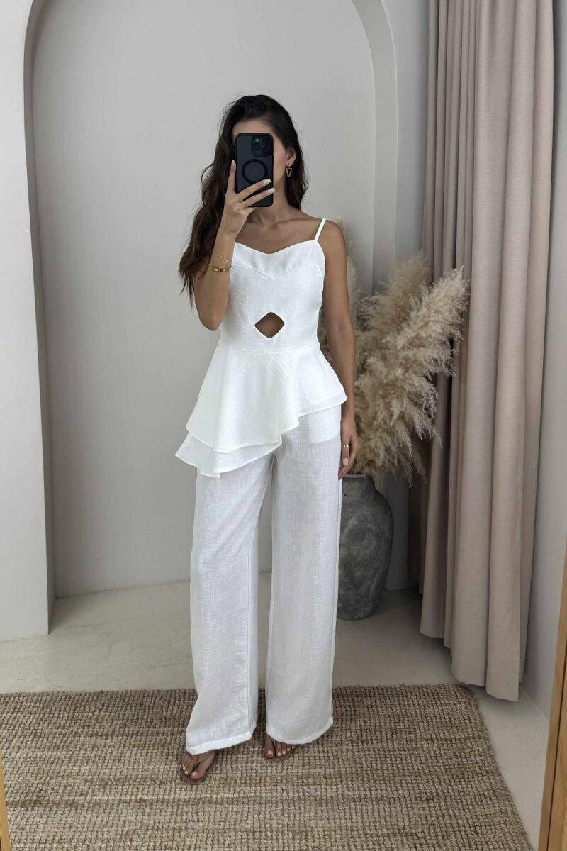 SET NJË NGJYRËSH KANATIERE+PANTALLONA PËR FEMRA NË NGJYRË E BARDHË - 1