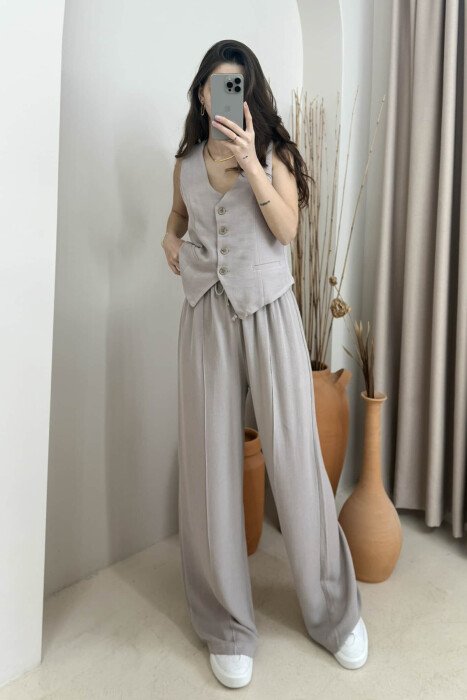 SET NJË NGJYRËSH KËMISHË+PANTALLONA PËR FEMRA NË NGJYRË GRI - KLAUDIO FASHION