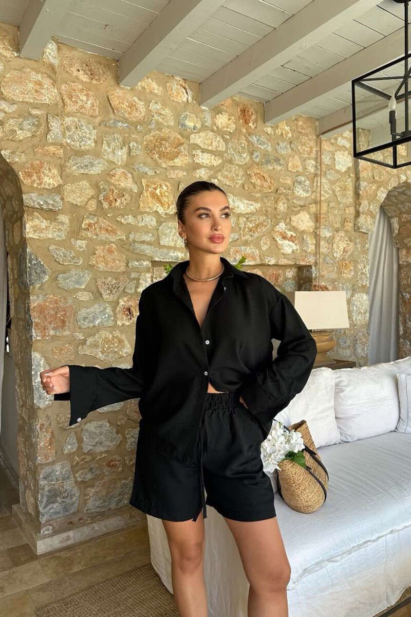SET NJË NGJYRËSH KËMISHË+PANTALLONA TË SHKURTRA PËR FEMRA NË NGJYRËN E ZEZË - 3