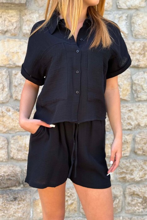 SET NJE NGJYRESH KEMISHE+PANTALLONA TE SHKURTRA PER FEMRA NË NGJYRE TE ZEZE - 2