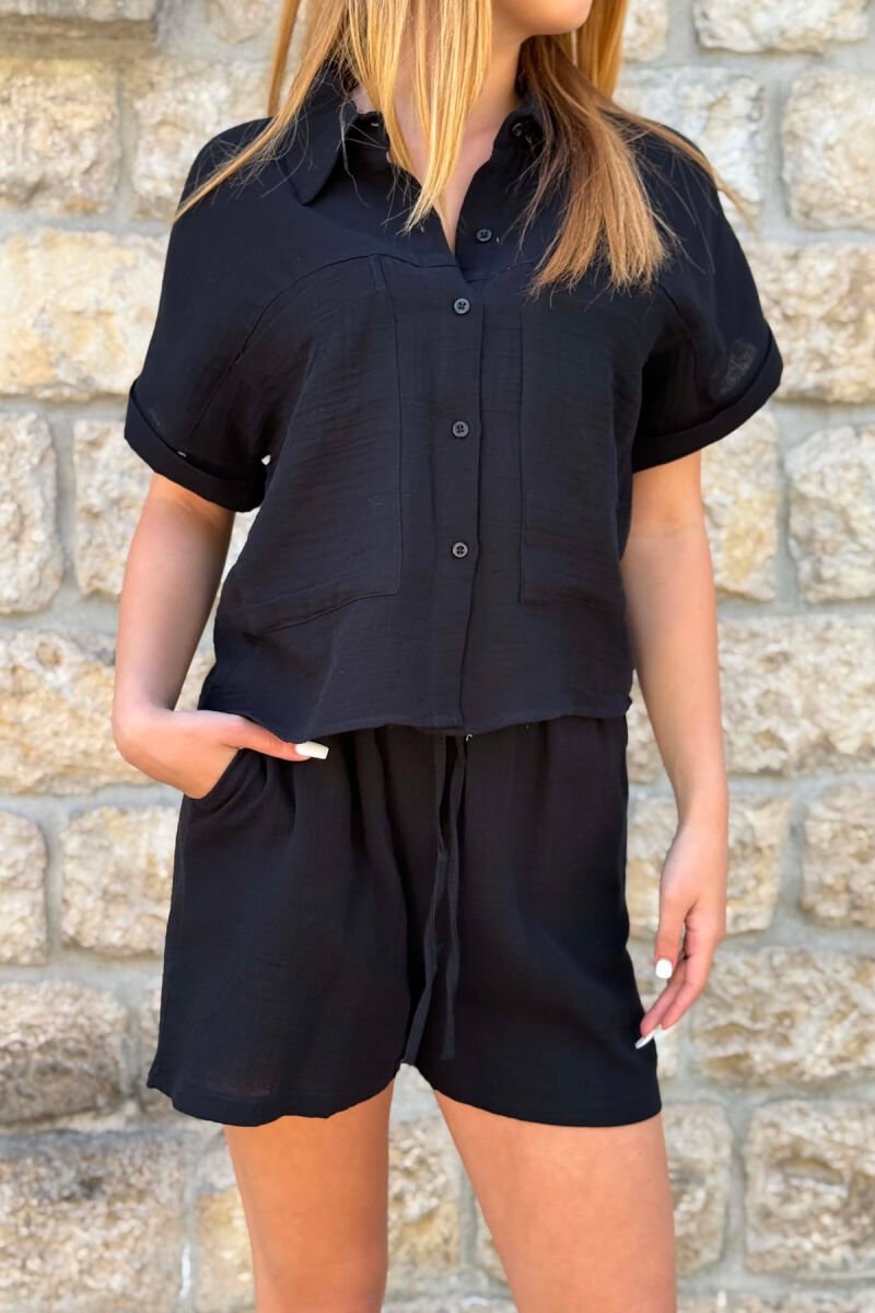 SET NJE NGJYRESH KEMISHE+PANTALLONA TE SHKURTRA PER FEMRA NË NGJYRE TE ZEZE - 2