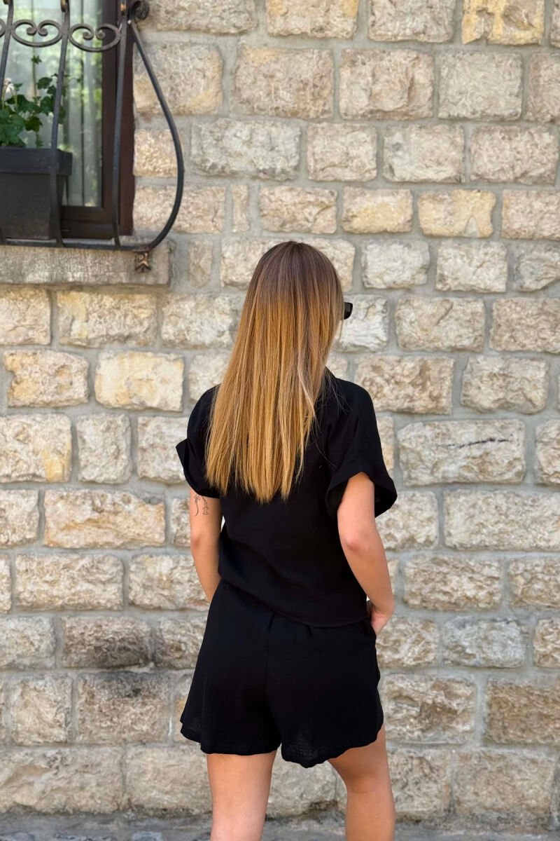 SET NJE NGJYRESH KEMISHE+PANTALLONA TE SHKURTRA PER FEMRA NË NGJYRE TE ZEZE - 4