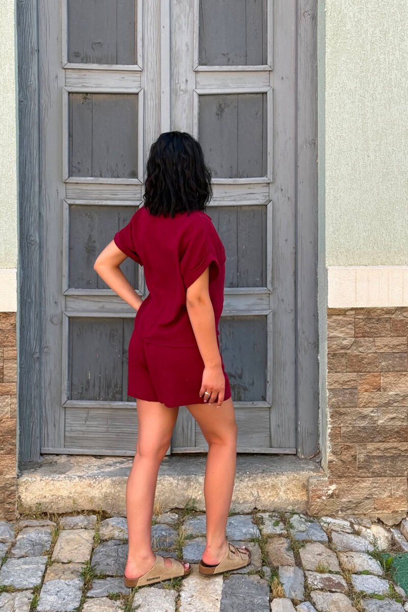 SET NJË NGJYRËSH KËMISHË+PANTALLONA TE SHKURTRA PËR FEMRA NË NGJYRËN VISHNJË - 5