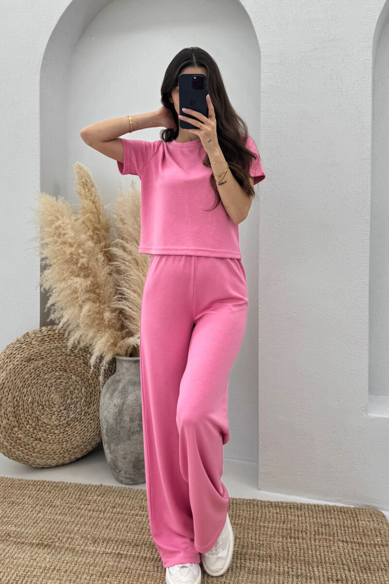 SET NJË NGJYRËSH ELASTIK T-SHIRT+TUTA PËR FEMRA NË NGJYRË ROZË - 2