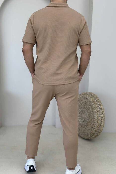 SET NJË NGJYRËSH T-SHIRT+PANTALLONA PËR MESHKUJ NË NGJYRËN KAFE E ZBARDHUR - 3
