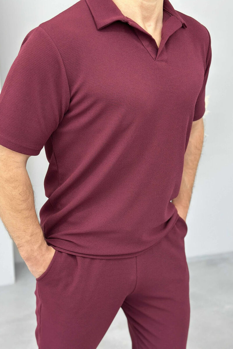 SET NJË NGJYRËSH T-SHIRT+PANTALLONA PËR MESHKUJ NË NGJYRËN VISHNJË - 3