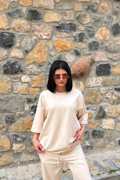 SET NJE NGJYRESH T-SHIRT I THJESHTE + TUTA PER FEMRA NE NGJYRE BEZHE TE ZBARDHUR - 3