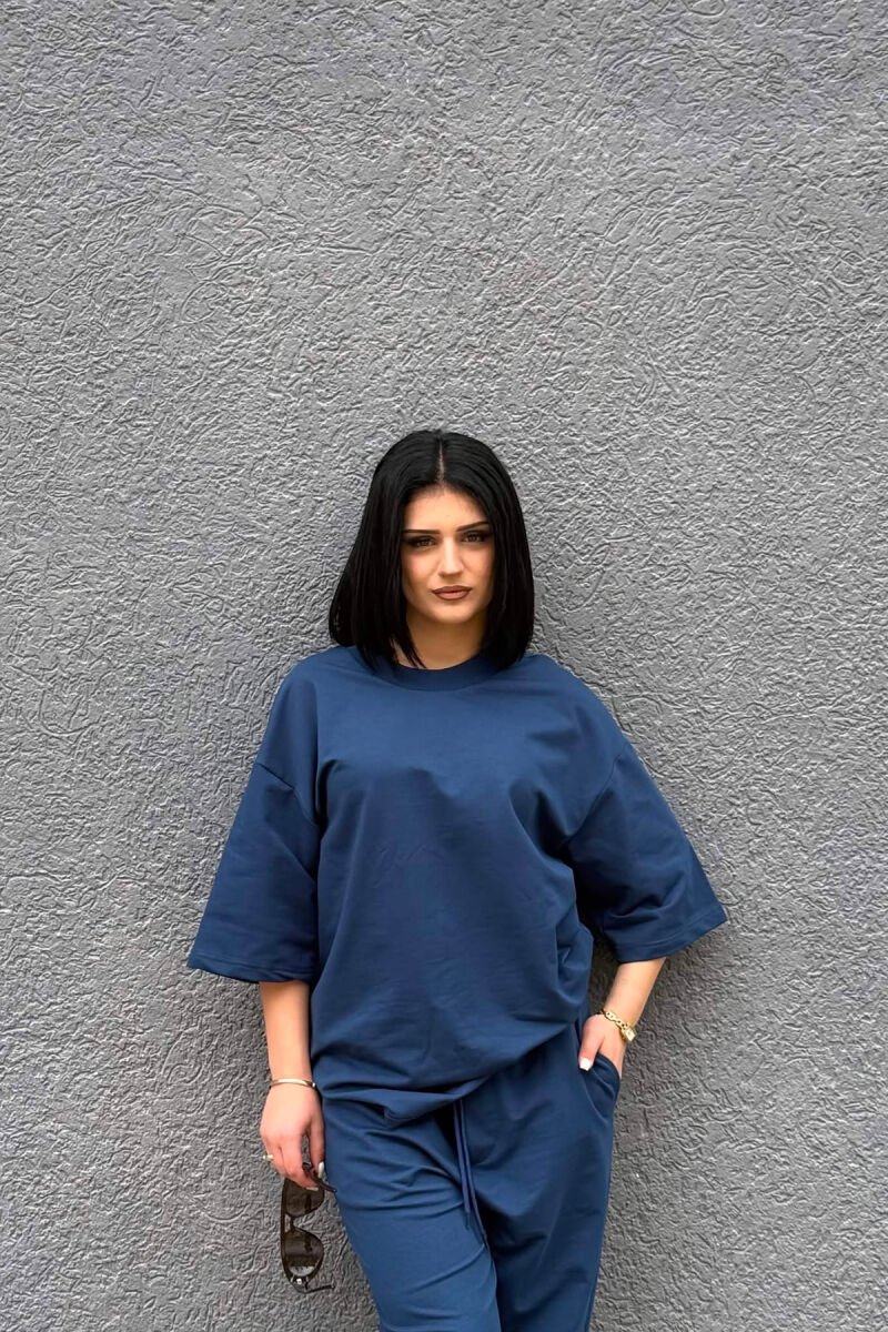 SET NJE NGJYRESH T-SHIRT I THJESHTE + TUTA PER FEMRA NE NGJYRE BLU TE ERRET - 3