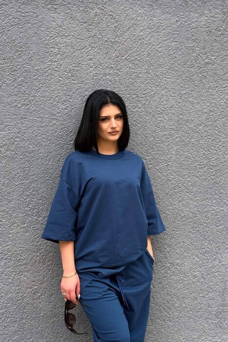 SET NJE NGJYRESH T-SHIRT I THJESHTE + TUTA PER FEMRA NE NGJYRE BLU TE ERRET - 5