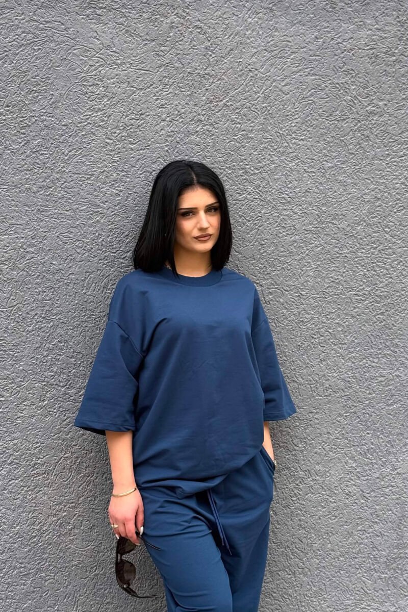 SET NJE NGJYRESH T-SHIRT I THJESHTE + TUTA PER FEMRA NE NGJYRE BLU TE ERRET - 5