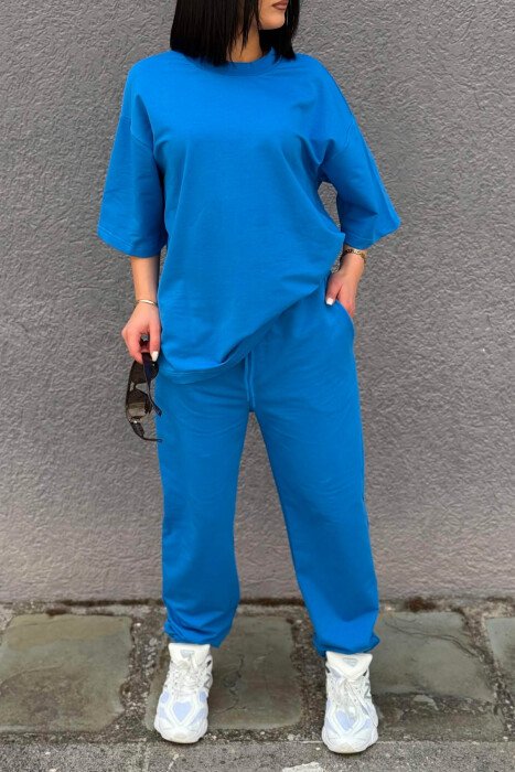 SET NJE NGJYRESH T-SHIRT I THJESHTE + TUTA PER FEMRA NE NGJYRE BLU TE ZBARDHUR - 2
