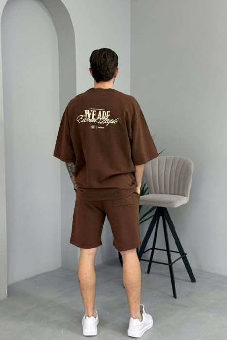 SET NJE NGJYRESH T-SHIRT ME SHKRIME + TUTA TE SHKURTRA PER MESHKUJ NE NGJYRE KAFE - 4
