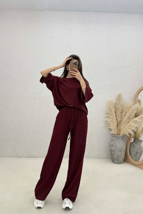 SET NJE NGJYRESH T-SHIRT + PANTALLONA PER FEMRA NE NGJYRE VISHNJE - 2