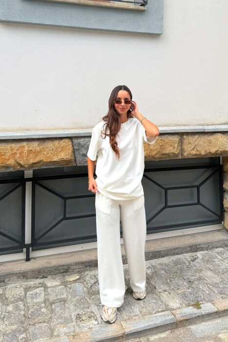 SET NJE NGJYRESH T-SHIRT + TUTA PER FEMRA NE NGJYRE TE BARDHE - KLAUDIO FASHION