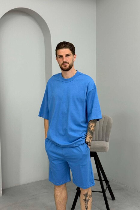 SET NJE NGJYRESH T-SHIRT + TUTA PER MESHKUJ NE NGJYRE BLU TE ZBARDHUR - 3