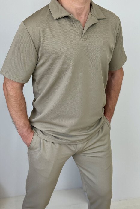 SET NJË NGJYRËSH T-SHIRT+TUTA PËR MESHKUJ NË NGJYRËN BEZHË - 2