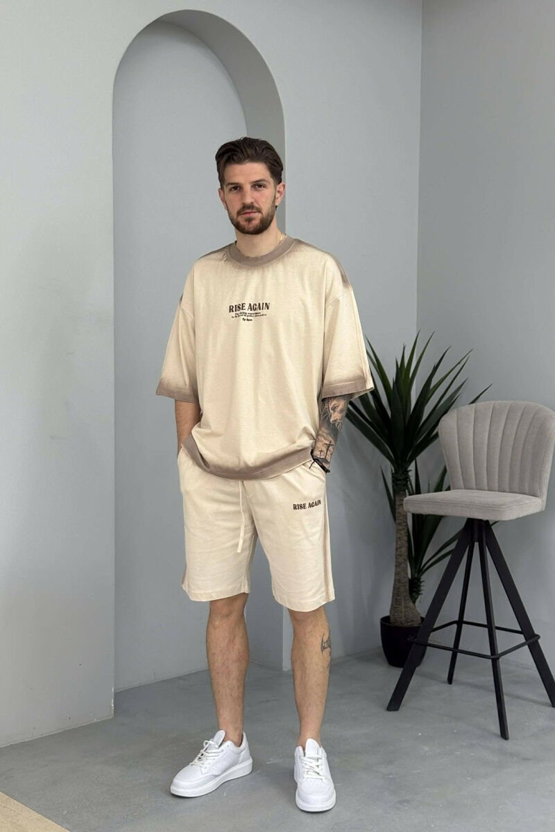 SET NJE NGJYRESH T-SHIRT + TUTA TE SHKURTRA PER MESHKUJ NE NGJYRE BEZHE - 3