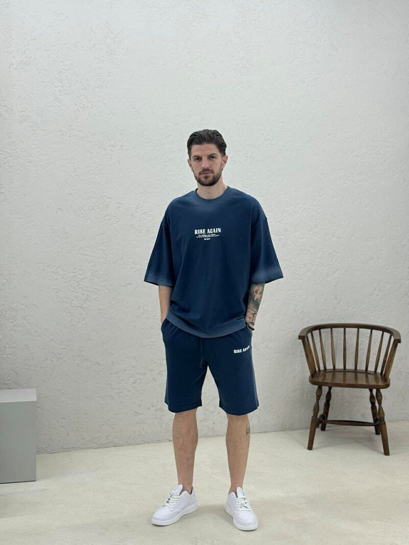 SET NJE NGJYRESH T-SHIRT + TUTA TE SHKURTRA PER MESHKUJ NE NGJYRE BLU - 1