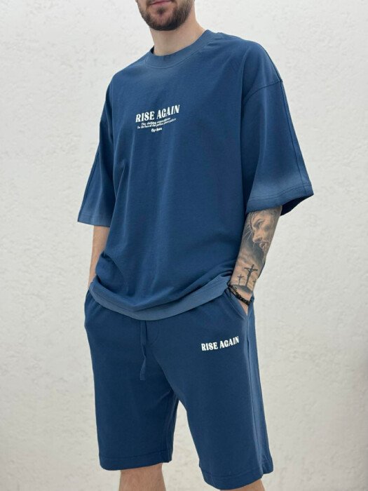 SET NJE NGJYRESH T-SHIRT + TUTA TE SHKURTRA PER MESHKUJ NE NGJYRE BLU - 5