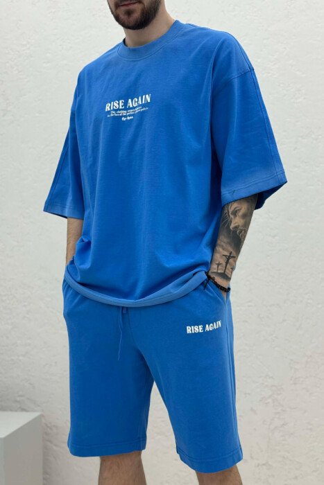 SET NJE NGJYRESH T-SHIRT + TUTA TE SHKURTRA PER MESHKUJ NE NGJYRE BLU TE ZBARDHUR - 5