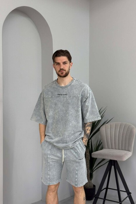 SET NJE NGJYRESH T-SHIRT + TUTA TE SHKURTRA PER MESHKUJ NE NGJYRE GRI TE ZBARDHUR - 3