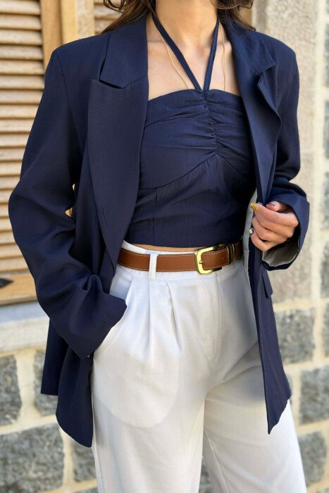 SET NJE NGJYRESH XHAKETE + CROP TOP PER FEMRA NE NGJYRE BLU - 5