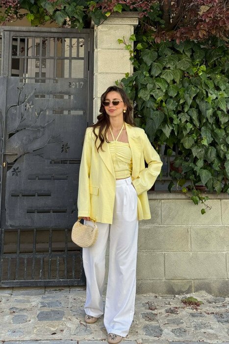 SET NJE NGJYRESH XHAKETE + CROP TOP PER FEMRA NE NGJYRE TE VERDHE - 4