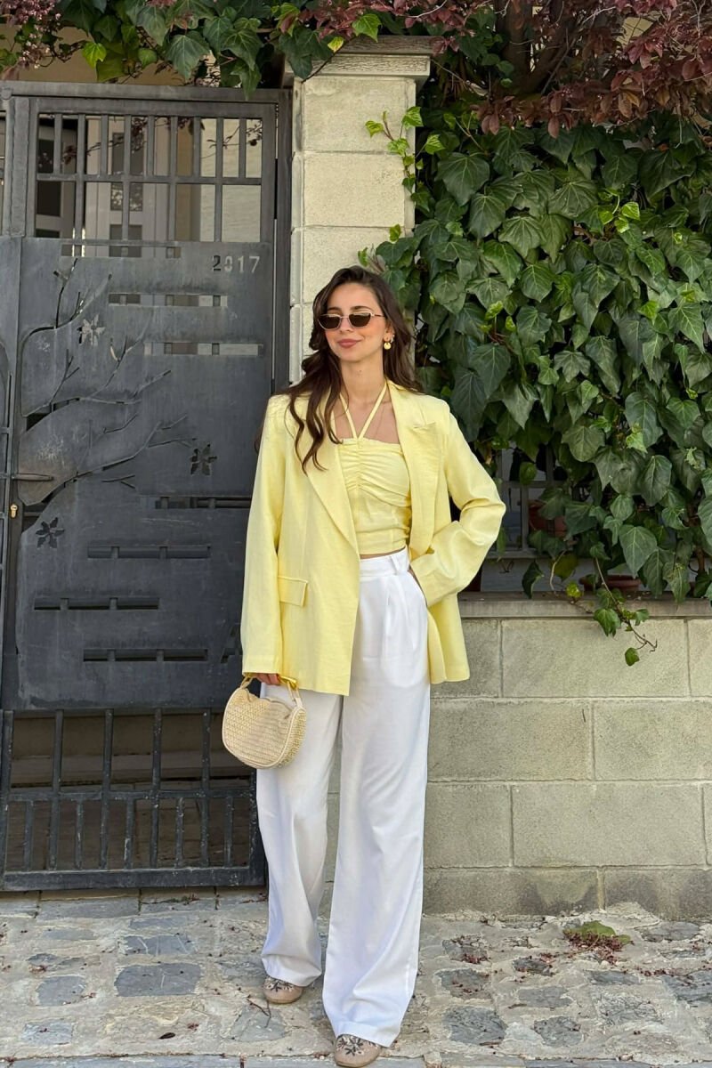 SET NJE NGJYRESH XHAKETE + CROP TOP PER FEMRA NE NGJYRE TE VERDHE - 4