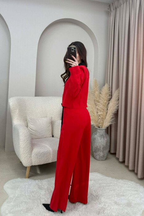 SET NJE NGJYRESH XHAKETE E SHKURTER+PANTALLONA PER FEMRA NE NGJYRE TE KUQE - 3