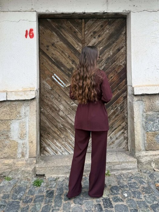 SET NJE NGJYRESH XHAKETE ME LIDHESE + PANTALLONA PER FEMRA NE NGJYRE VISHNJE TE ERRET - 4