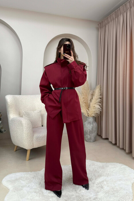 SET NJE NGJYRESH XHAKETE ME RRIP DHE BUTONA TE FSHEHUR + PANTALLONA PER FEMRA NE NGJYRE VISHNJE - 2