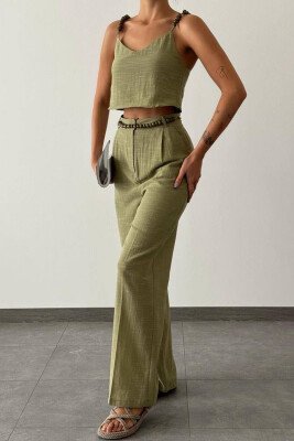 SET PËR FEMRA CROP DHE PANTALLONA NË NGJYRË JESHILE 