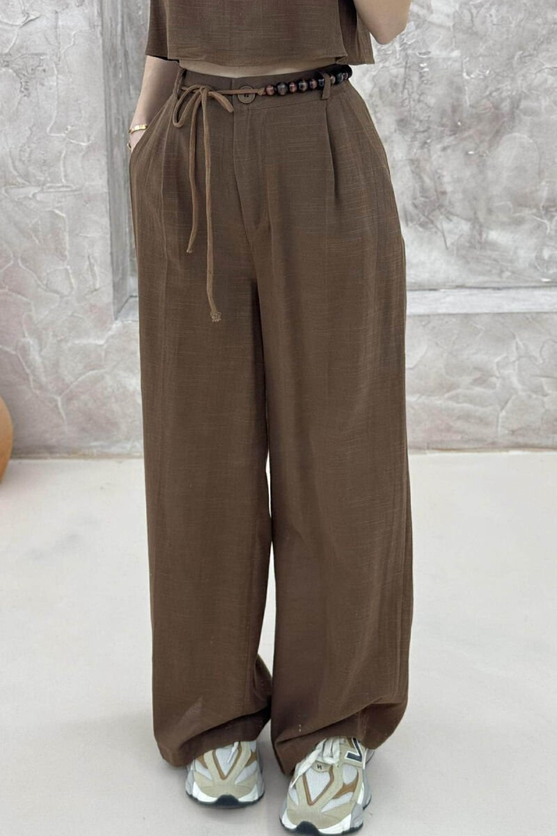 SET PËR FEMRA CROP DHE PANTALLONA NË NGJYRË KAFE - 3