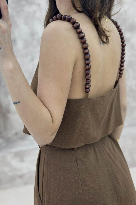 SET PËR FEMRA CROP DHE PANTALLONA NË NGJYRË KAFE - 4
