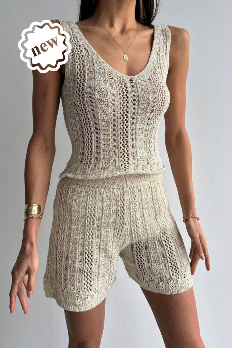 SET PËR FEMRA CROP DHE PANTALLONA TE SHKURTRA NË NGJYRË KREM - 6