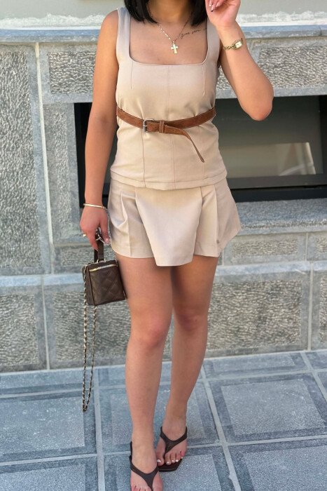SET PER FEMRA KANATIERE ME DETAJIN E RRIPIT + FUND PANTALLONE NE NGJYRE KREM - 4
