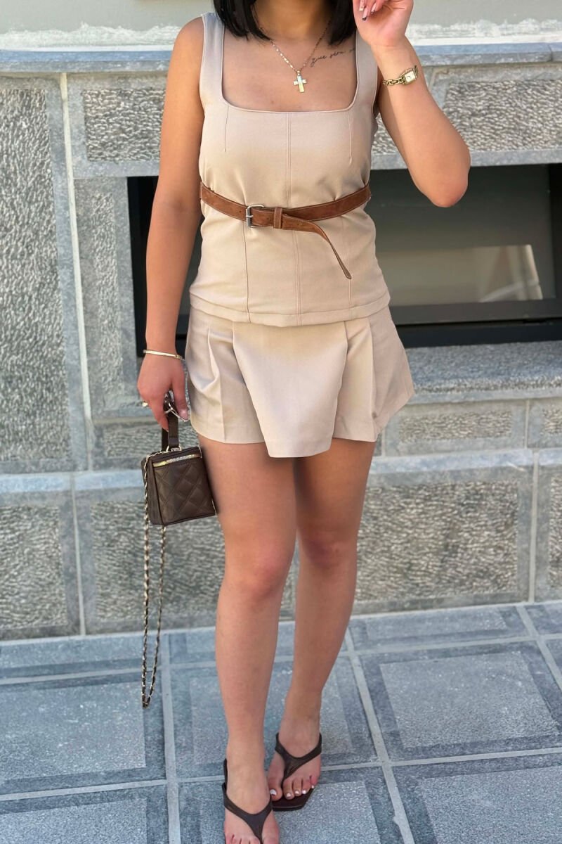 SET PER FEMRA KANATIERE ME DETAJIN E RRIPIT + FUND PANTALLONE NE NGJYRE KREM - 4