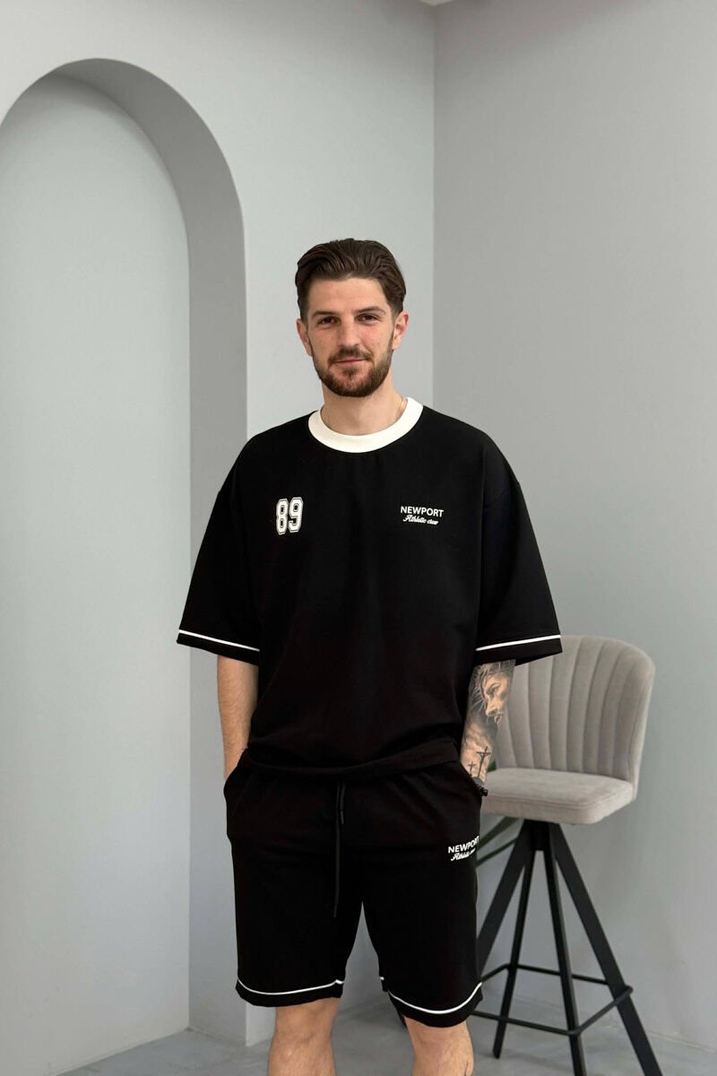 SET T-SHIRT ME SHKRIM PARA & PAS + TUTA TE SHKURTRA PER MESHKUJ NE NGJYRE TE ZEZE - 2