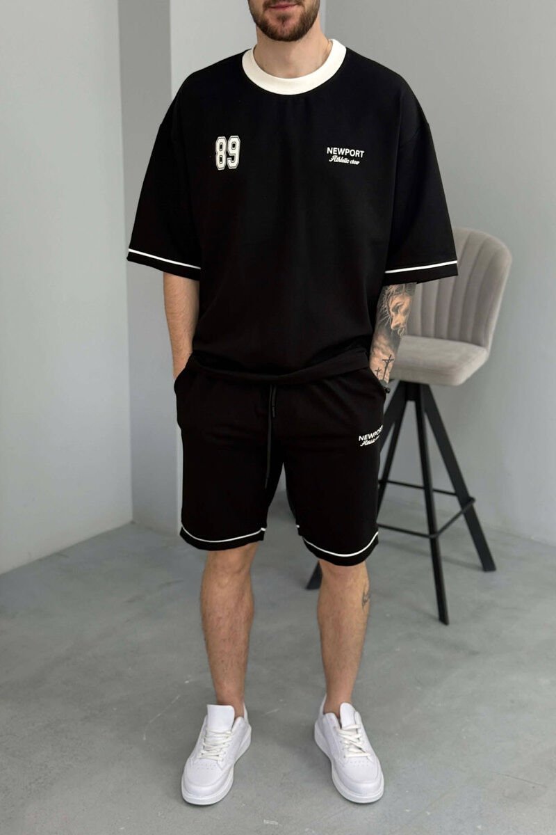SET T-SHIRT ME SHKRIM PARA & PAS + TUTA TE SHKURTRA PER MESHKUJ NE NGJYRE TE ZEZE - 3
