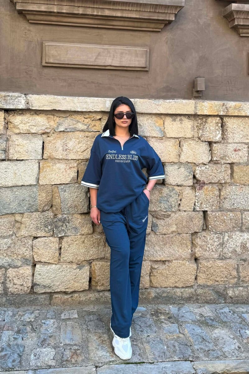 SET T-SHIRT ME SHKRIME DHE JAKE ME ZINXHIR + TUTA PER FEMRA NE NGJYRE BLU - 4